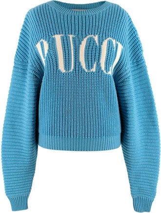 Emilio Pucci Blue Logo Merino Wool Jumper Size S
