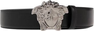 Versace Medusa Logo Buckle Leather Belt, Size 80