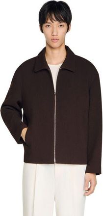 Sandro Waffled regular collar zip jacket in Chocolate at Nordstrom, Size Xx-Large