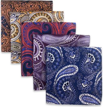 Shlax & Wing Shlax&Wing 5 Pieces Assorted Mens Pocket Square Handkerchiefs Set Lot (Set62)