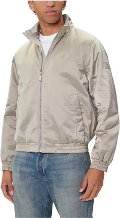 Calvin Klein Jeans Gewatteerd Jack met Rits en Opstaande Kraag - Heren - Zomerjassen - Beige - S - Polyester - Jassen