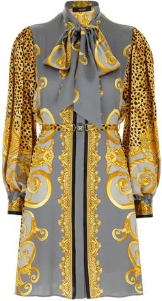 Versace Zijden Jurk met Dierenprint - Dames - Shirt Kleedjes - Veelkleurig - M - Kleedjes