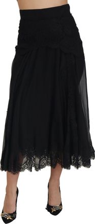 Dolce & Gabbana Lacetrimmed Midi Rok Zwart A-lijn