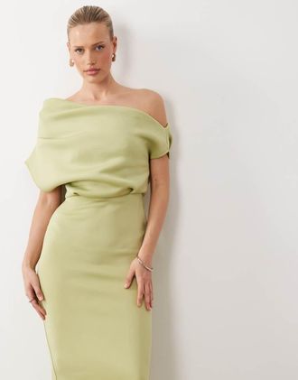 Asos Vestito midi verde salvia in tessuto stile scuba con scollo appariscente
