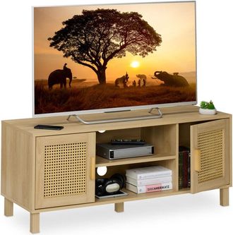 Relaxdays Relaxdays - Mueble tv, Diseño Ratán, Mesa para Televisiones hasta 50, Efecto Madera, 48x115x40 cm, Cómoda Tele, Natural