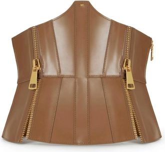 Elisabetta Franchi Accessoires, Dames, Bruin, XL, Leer, Bustier riem met rits