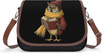 Generic Reading Owl Small Womens Crossbody Bags Shoulder Handbag with Adjustable Strap for Travel