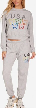 Lauren Moshi Spalding Usa Butterflies Sweatshirt And Matching Joggers In Heather Grey