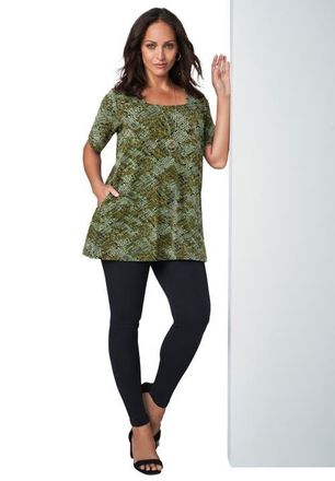 Jessica London Stretch Cotton Square Neck Tunic in Dark Olive Delicate Paisley at Nordstrom, Size Medium