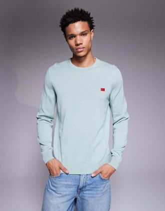 HUGO BOSS San Cassius - Maglione lavorato verde chiaro con etichetta con logo
