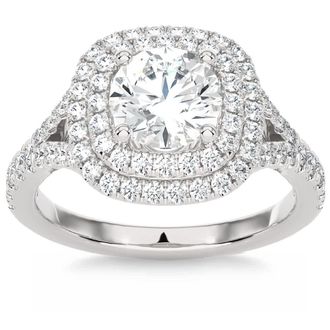 Pompeii3 Certified 2 1/5Ct Cushion Halo Diamond Engagement Ring 14k Gold Lab Grown