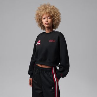 Nike Jordan Womens Jordan Brooklyn Fleece Cropped Crew-Neck Sweatshirt in Black | IM6975-010