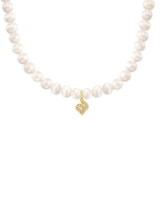 Jane Basch 14K Diamond & 6-8mm Pearl Initial Necklace