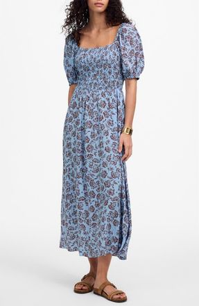 Madewell Floral Smocked Puff Sleeve Dress in Saylor Floral Light Pool at Nordstrom Rack, Size 00