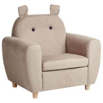 Beliani Sill&oacute;n Infantil Tapizado Efecto Lino Con Reposabrazos Para Ni&ntilde;os Gris Pardo Maribo