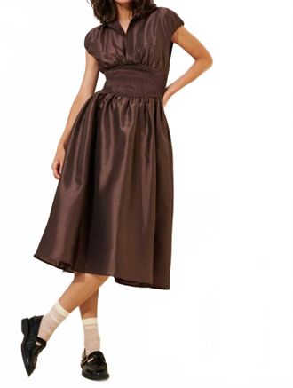 Hutch Drop-Waist Short-Sleeve Iridescent Midi Dress In Brown