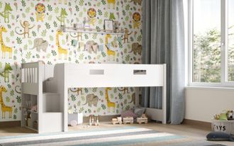 Flair Charlie Staircase Mid Sleeper Cabin Bed in White | Size: Single