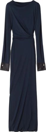 Lanvin Gekreukte jurk in cr&ecirc;pe jersey - Dames - Maxi kleedjes - Blauw - S - Satijn - Kleedjes