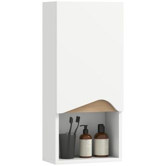 Mauro Ferretti Pensile Bagno Con Ripiano Aperto E Armadietto Con Scaffale Regolabile, In Legno, 30x17x67 Cm, Bianco E Color Legno