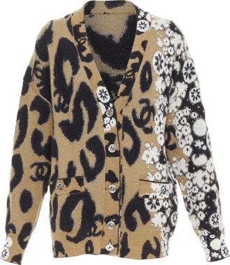 Chanel A23 Runway CC logo cashmere mohair cardigan