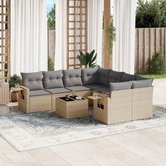 vidaXL Set De Sof&aacute;s De Jard&iacute;n 9 Pzas Con Cojines Rat&aacute;n Sint&eacute;tico Beige Vidaxl