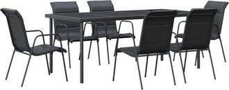 vidaXL Vidaxl - Juego De Comedor Para Jard&iacute;n 7 Piezas Acero Y Textilene Negro