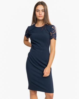 French Connection Womens Whisper Ruth Round Neck Bodycon in Dark Blue - Size 12 UK