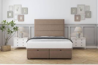 Comfort Beds Rosa Plush Ottoman Bed Base-26 Strutted Headboard in Taupe | Size: Small Single