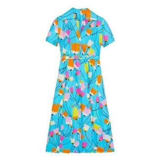 Gucci (WMNS) Gucci Tulip print pleated dress Blue 657935-ZAGVN-4337