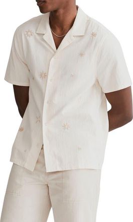 Madewell Embroidered Easy Fit Button-Up Shirt in Antique Cream at Nordstrom, Size Large