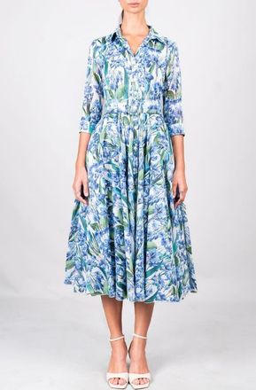 Samantha Sung Crocus Hyancinth A-Line Midi Shirtdress in White Blue at Nordstrom, Size 10