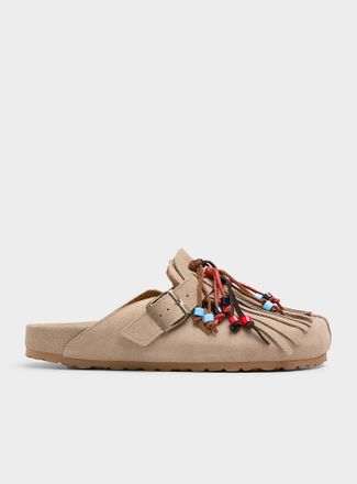 Scarosso Mens Geo beige suede mules