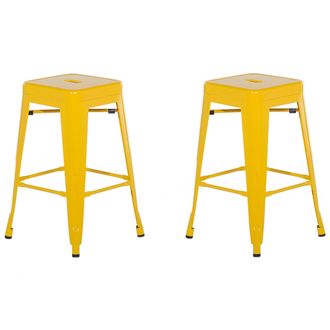 Beliani Conjunto De 2 Taburetes De Acero Amarillo 60 Cm Industrial Interior Ba&ntilde;o Cocina Sala De Estar Exterior Jard&iacute;n Cabrillo
