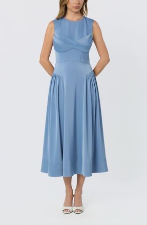 ASTR the Label Seraphina Pleated Twist Corset Midi Dress in Dusty Blue at Nordstrom, Size X-Large