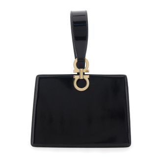 Ferragamo Clutch With Clasp Closure And Black Leather Handle For Women Calf Clutches Pochettes
