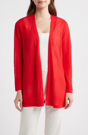 Anne Klein Texture Stitch Sheer Long Cardigan in Begonia Red at Nordstrom, Size X-Small