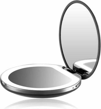 OEM Espejo De Bolsillo Con Luz Led De Aumento 1x/3x, Espejo De Maquillaje De Mano Grande Con Luz Natural, Compacto Y Port&aacute;til Para Viajes (negro)