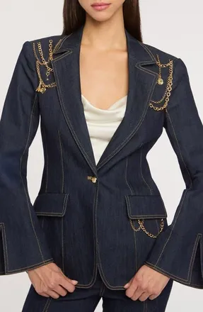 Cinq &agrave; Sept Love Token Danika Chain Denim Blazer in Indigo at Nordstrom, Size 00