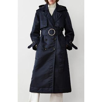 Caalo Down Filled Satin Trench in Navy at Nordstrom, Size Medium