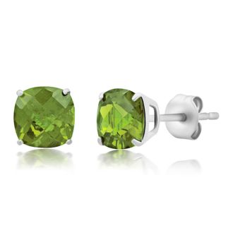 MAX + STONE 925 Sterling Silver 6mm Cushion Cut Gemstone Stud Earrings