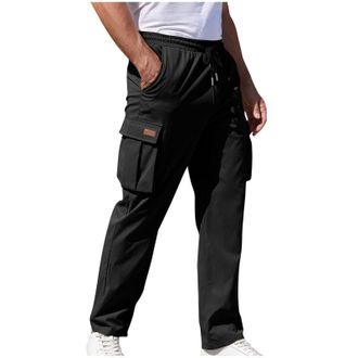 Generic Mens Work Trousers Casual Cotton Cargo Trouser Elasticated Waist Combat Pants Straight Leg Plain Bottoms Adjustable Drawstring Workwear for Men Climbi