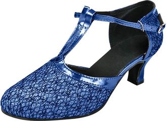 Generic Women Latin Salsa Dance Sandals Shoes Closed Toe T-Strap Ballroom Shoes Satin Professional Ballroom Salsa Practice Performance Dance Shoes,5cm/1.97 Cl