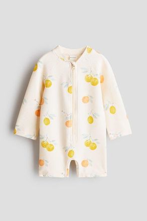 H&M Upf 50 Swimsuit in Light Beige/lemons at Nordstrom, Size 2-4T