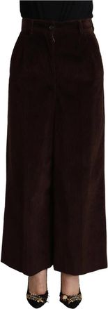 Dolce & Gabbana Elegante Wijde Pijpen Broek - Dames - Wijde Broeken - Bruin - S - Katoen - Broeken