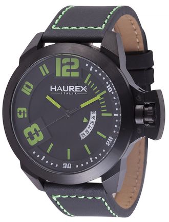 Haurex Mens :storm black/green dial watch Leather - One Size
