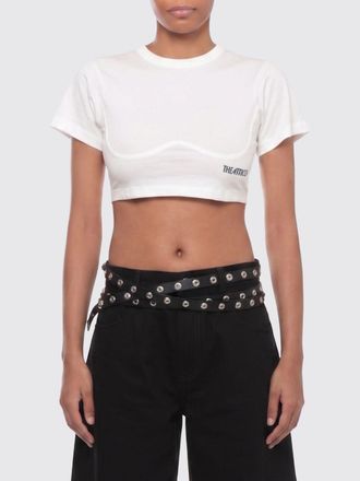 The Attico Cropped Corset-Style Cotton T-Shirt with Embroidered Logo