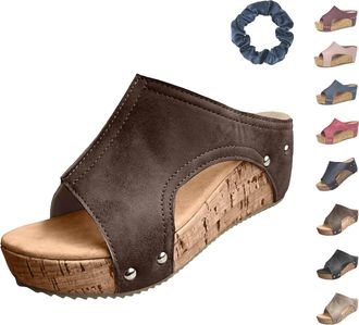 Generic Cork Wedges & Platform Slides, Stud Wedges Shoes, Womens Comfy Wedge Orthopedic Sandals Summer Platform Cork Wedge (Brown,6)