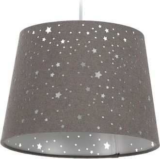 Relaxdays Relaxdays - Childrens Hanging Lamp with Star Design, Kids Ceiling Light, Round Fabric Lampshade, Grey