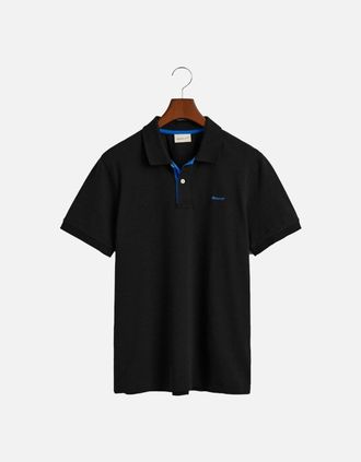 GANT Mens Gant Regular Pique Short Sleeve Rugger Polo Black - Size: 40