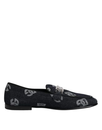 Dolce & Gabbana Blue Logo Cotton Loafers Formal Dress Mens Shoes